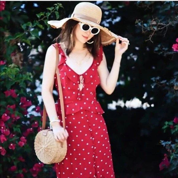 NWOT Leith red ruffle polka dot tie crop top Italian riviera retro vintage - Picture 8 of 12